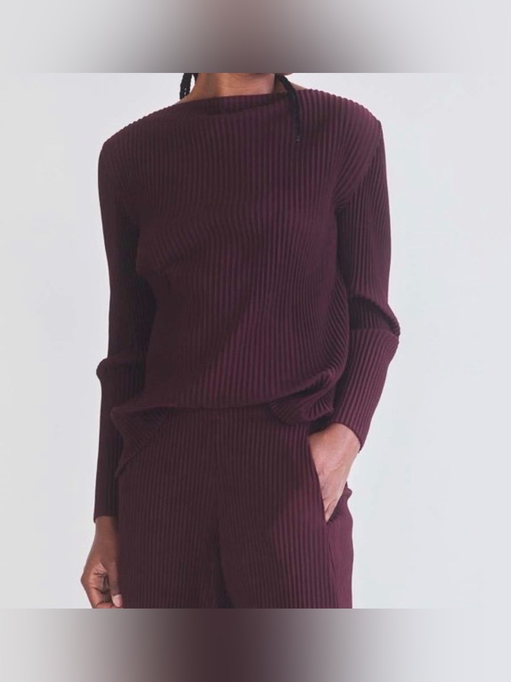 Ruti Merlot Poetic Plissé Ribbed top | Size M/L